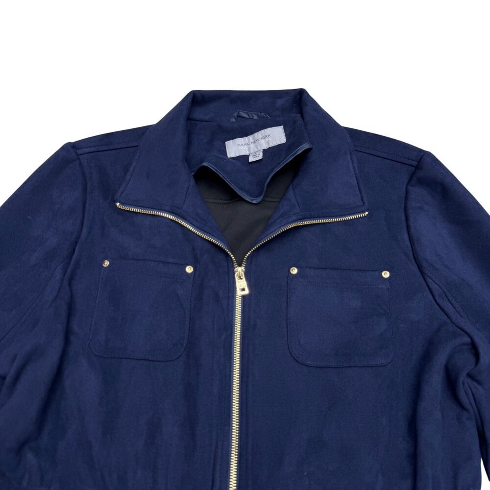 Marc New York Women's Navy Blue Faux Suede Full Zip Jacket Pockets, Size L - Picture 2 of 8